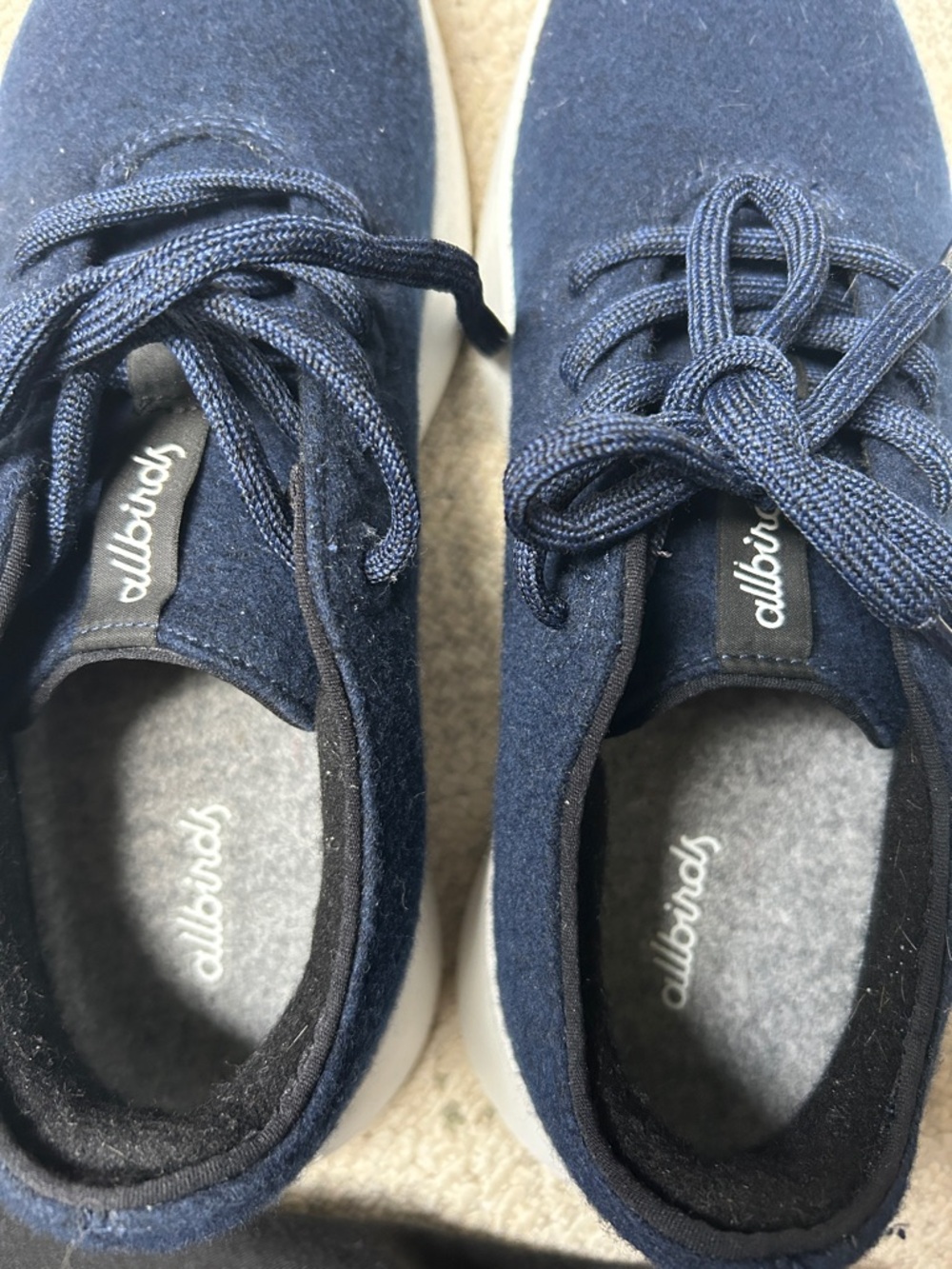 allbirds Navy Wool Lace-Up Sneakers with White Sole - Picture 2 of 9